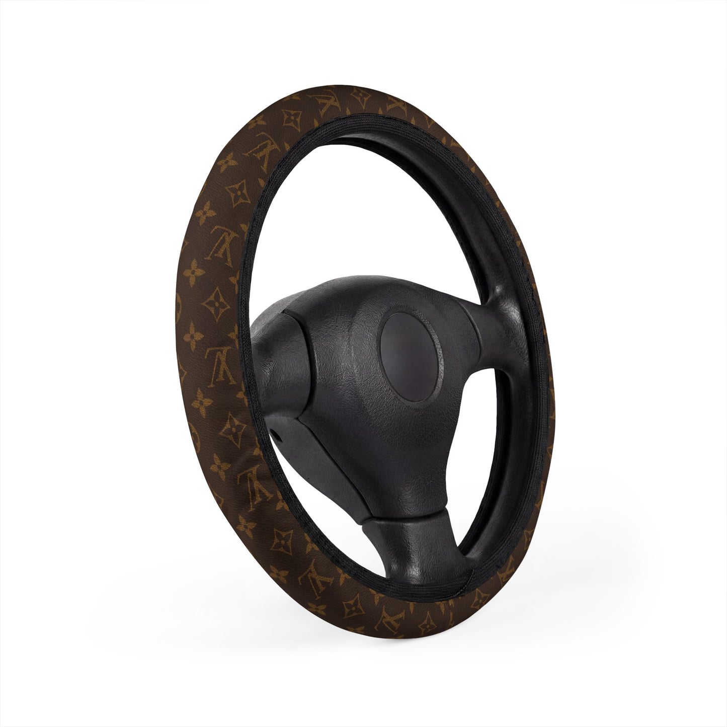 Louis Inspired Brown Steering Wheel Cover — Luxury Brown Pattern