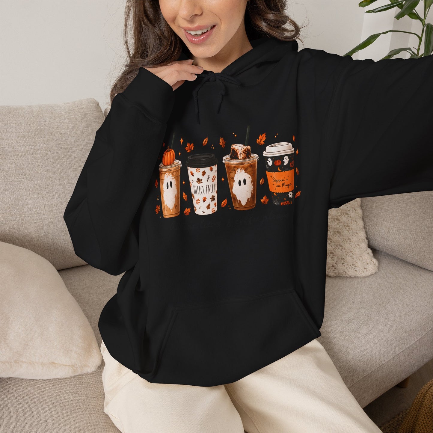 Coffee Fall Hoodie — Cute Autumn Coffee Cups "Autumn Vibes & Cozy Cocoa"