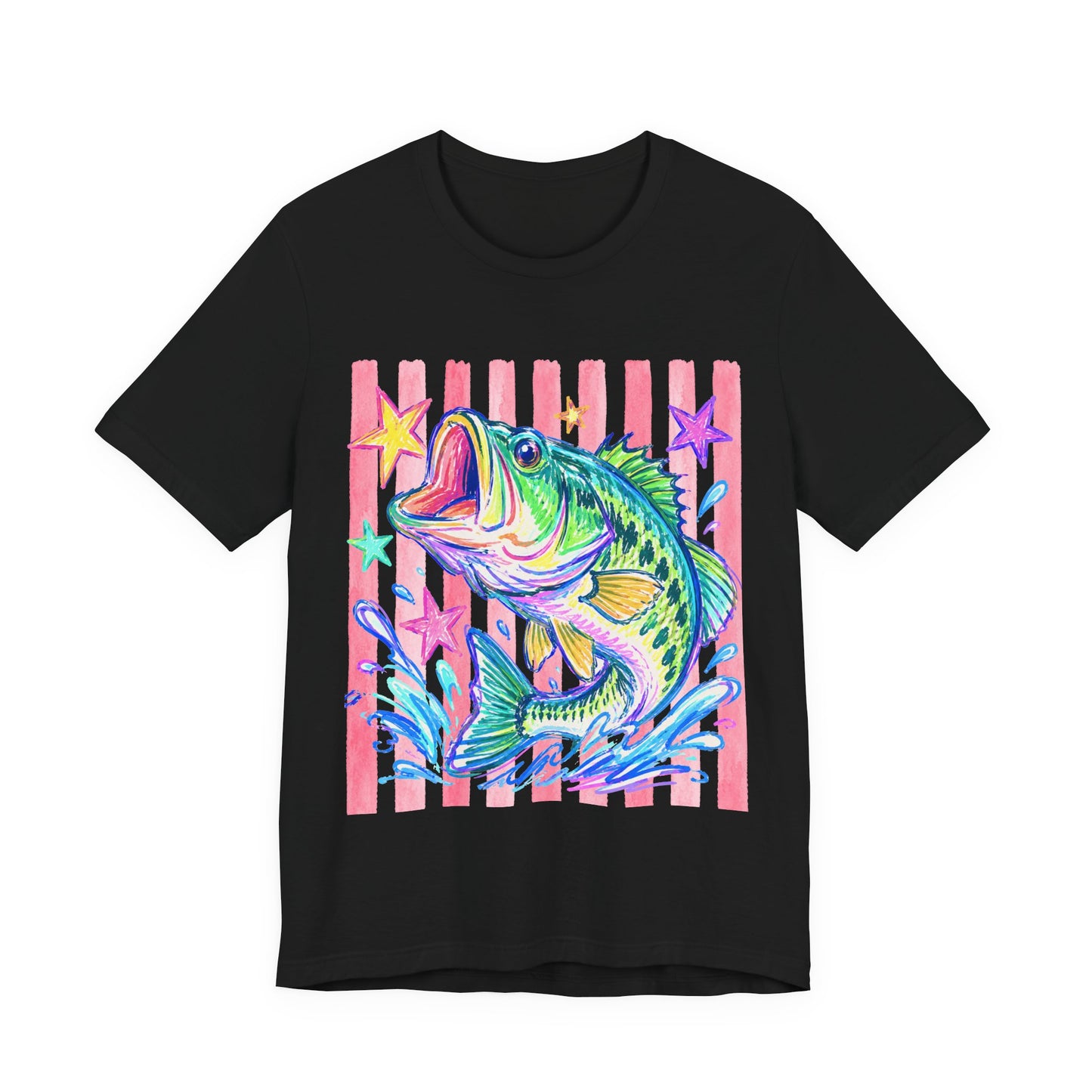 Bass Fishing Tee — Colorful Neon Largemouth Fish Graphic T-Shirt