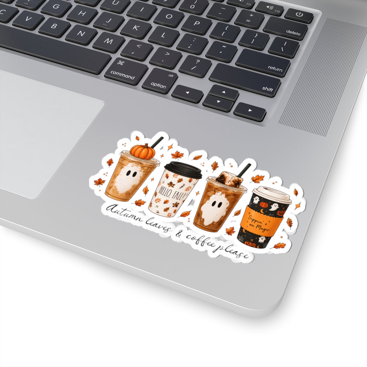 Autumn Coffee Ghosts Sticker - Fall Pumpkin Latte Kiss-Cut Sticker