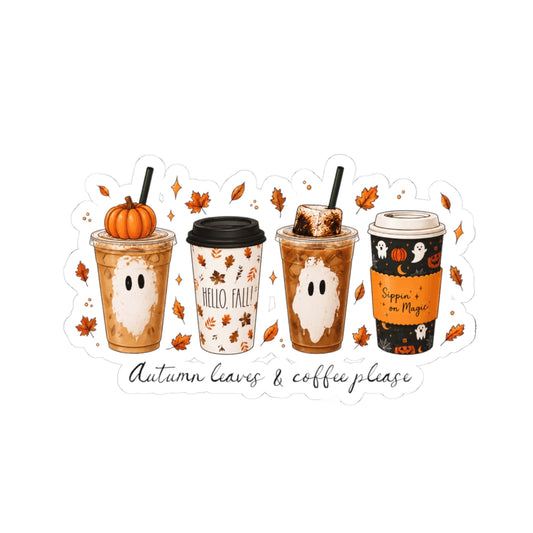 Autumn Coffee Ghosts Sticker - Fall Pumpkin Latte Kiss-Cut Sticker