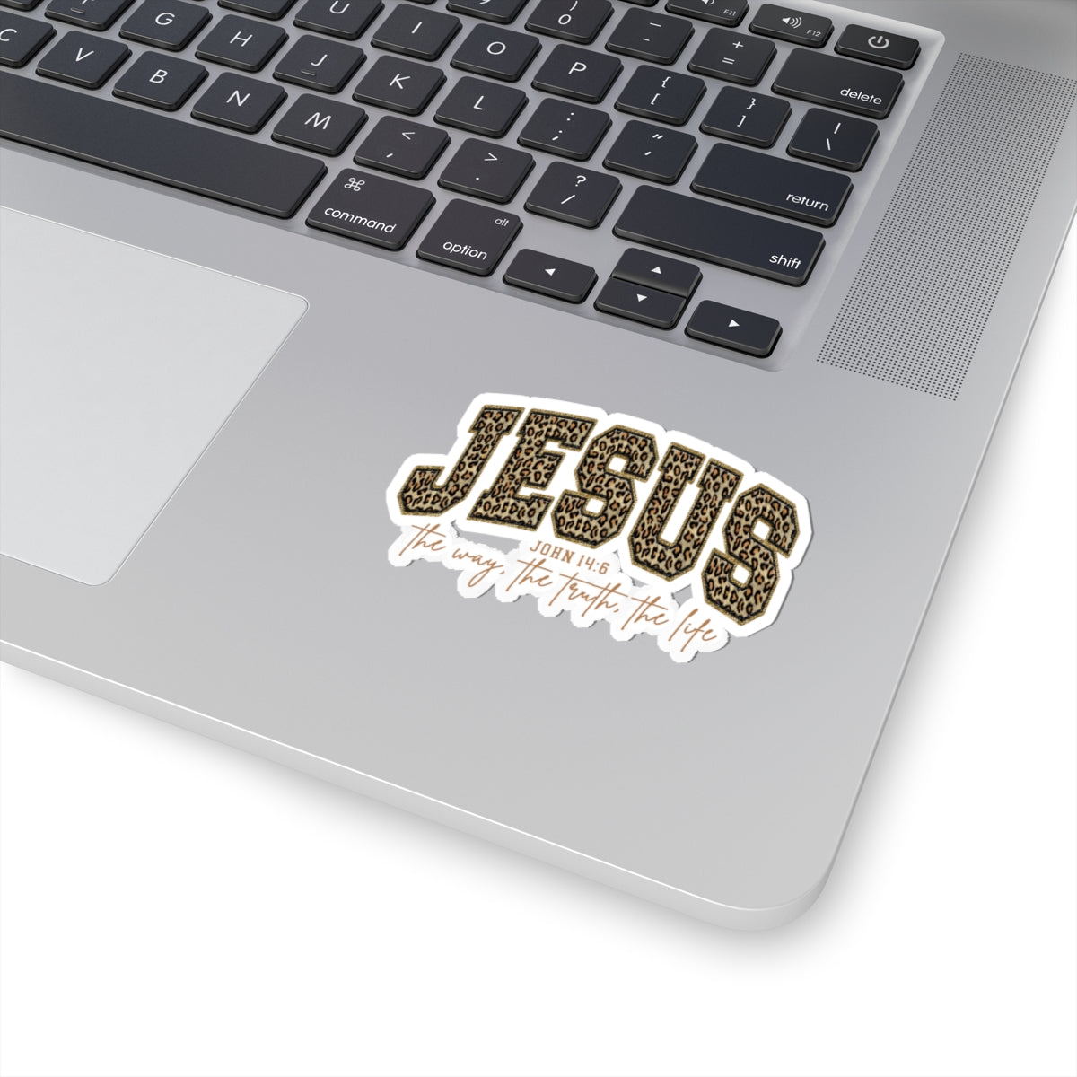 Jesus Leopard Print Kiss-Cut Sticker — "John 14:6 The Way, The Truth, The Life"