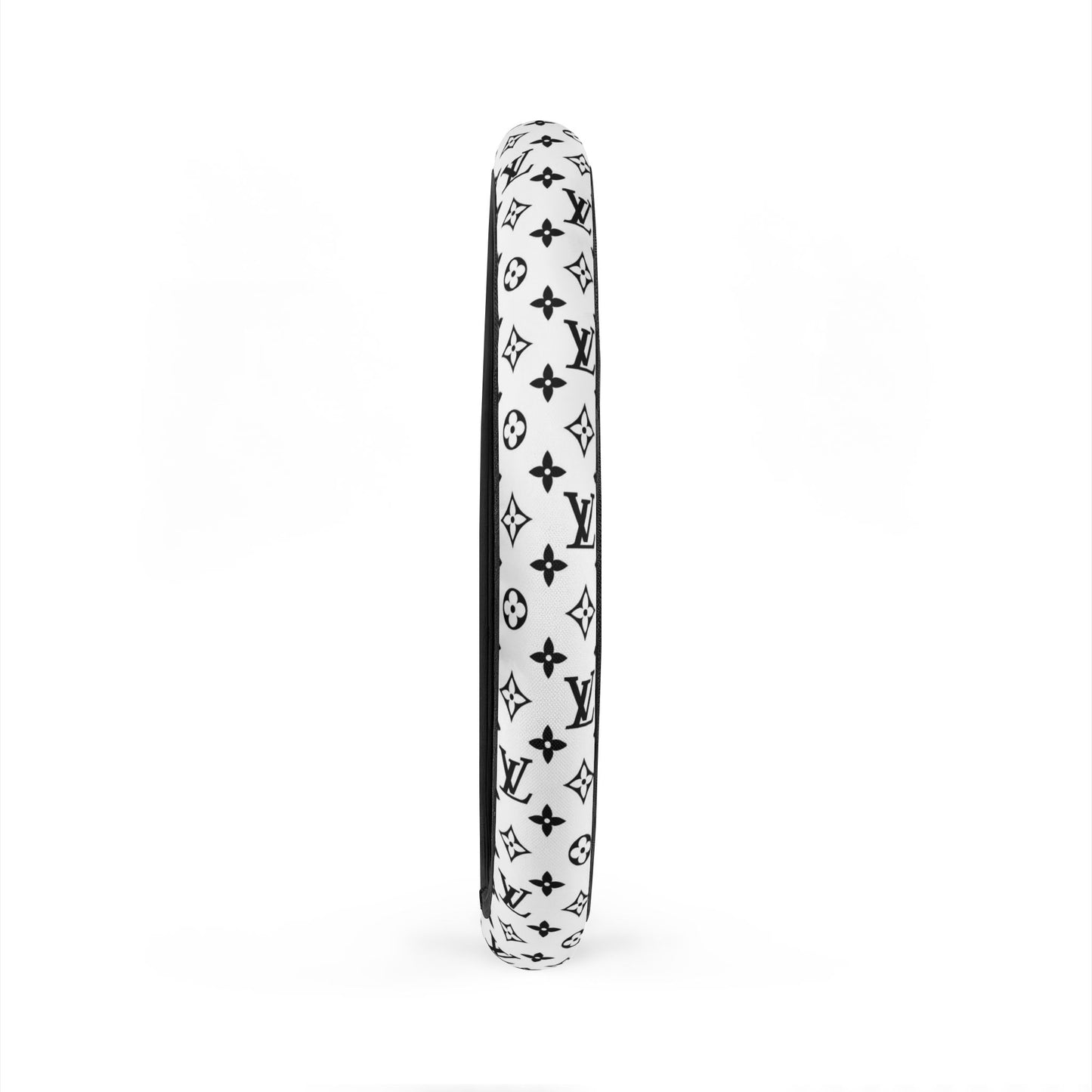 Louis Inspired Luxury Monogram Steering Wheel Cover — Black & White Designer Pattern