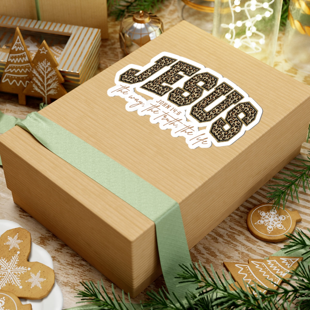 Jesus Leopard Print Kiss-Cut Sticker — "John 14:6 The Way, The Truth, The Life"