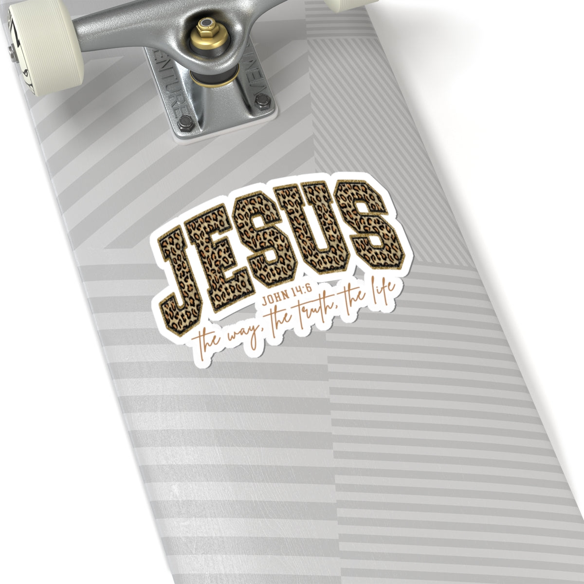 Jesus Leopard Print Kiss-Cut Sticker — "John 14:6 The Way, The Truth, The Life"