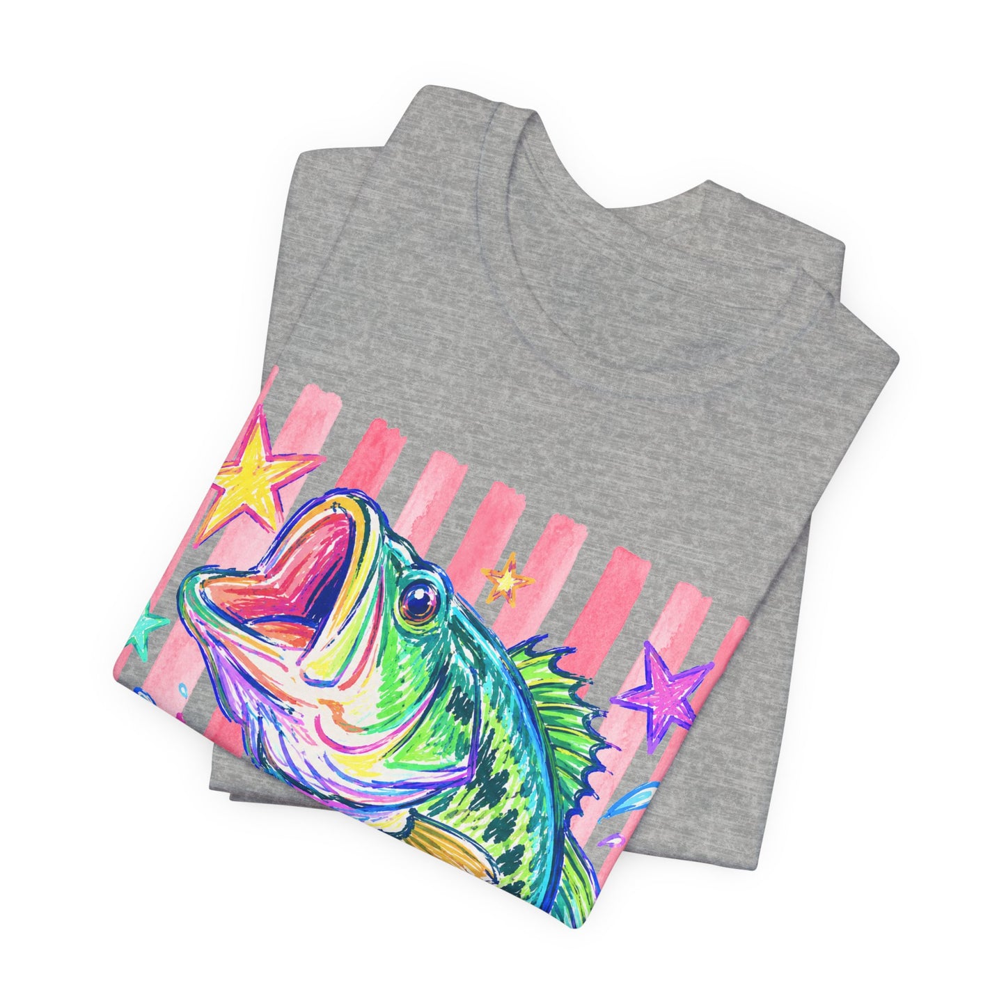 Bass Fishing Tee — Colorful Neon Largemouth Fish Graphic T-Shirt
