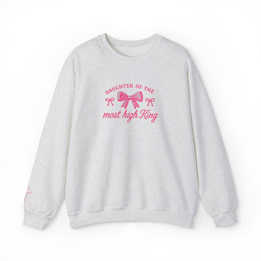 Crewneck Sweatshirt — "Daughter of the Most High King" Pink Scripture Graphic