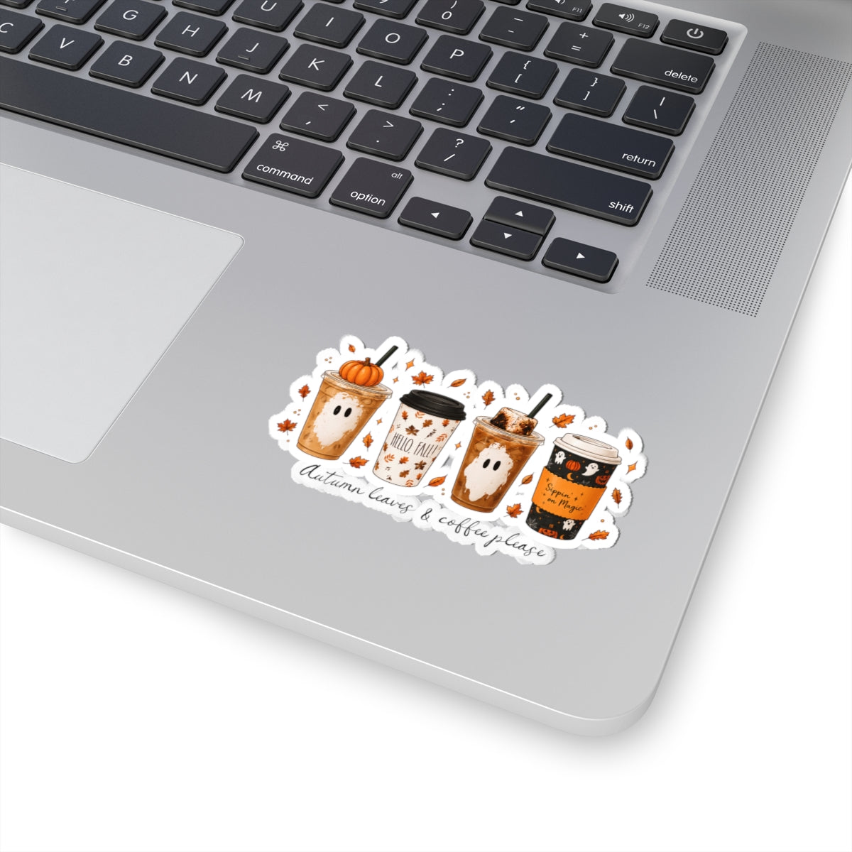 Autumn Coffee Ghosts Sticker - Fall Pumpkin Latte Kiss-Cut Sticker