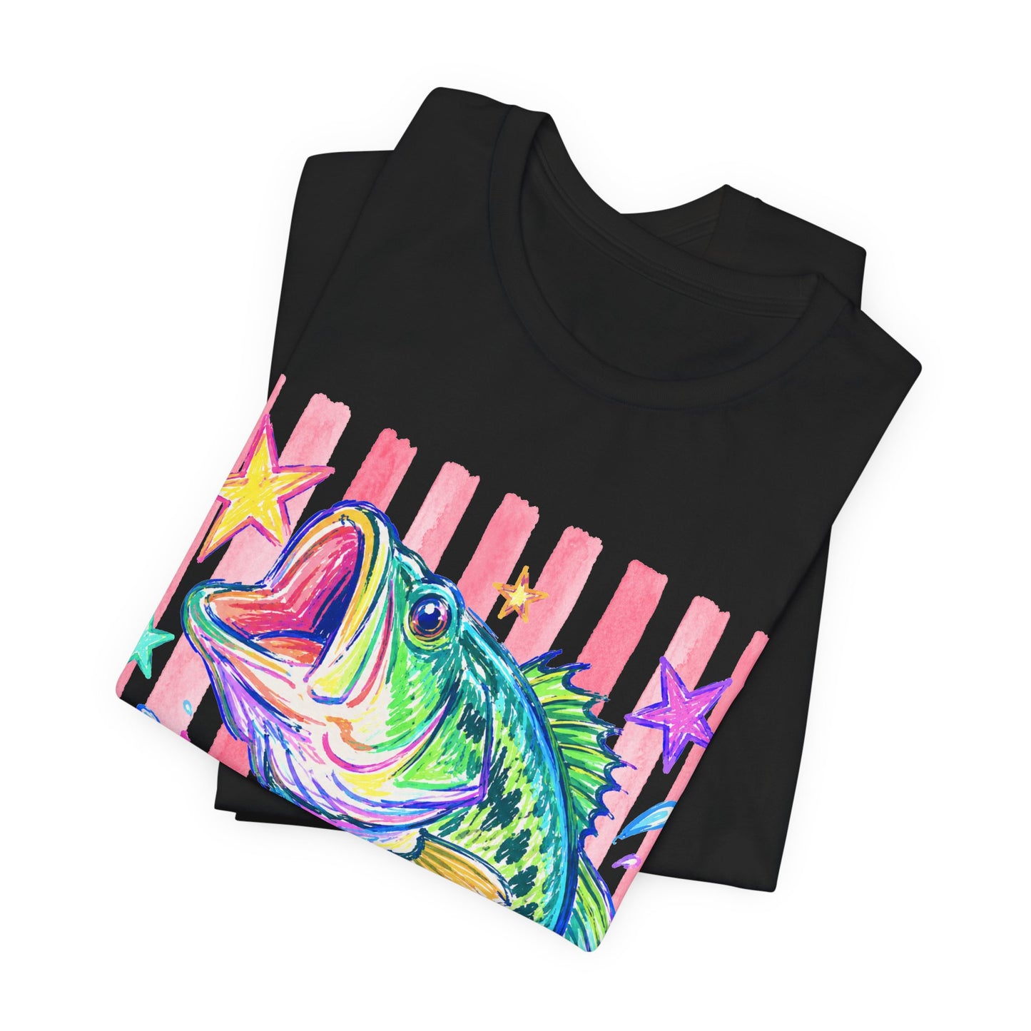 Bass Fishing Tee — Colorful Neon Largemouth Fish Graphic T-Shirt