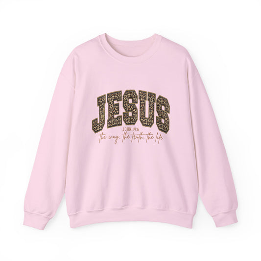 Jesus Leopard Print Crewneck Sweatshirt - Faith Graphic Pullover