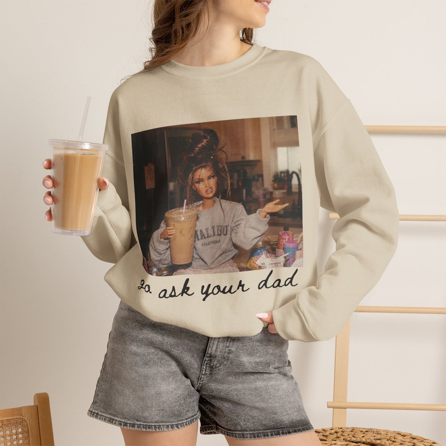 Crewneck Sweatshirt — Vintage Photo "go ask your dad" Cozy Pullover