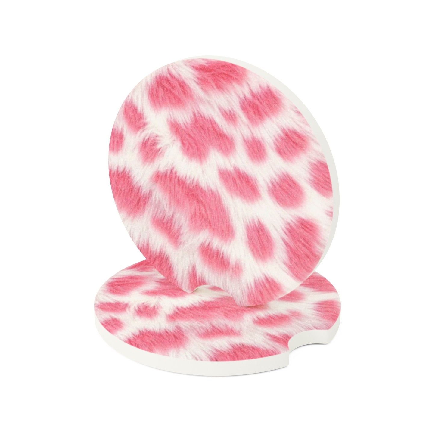 Pink Leopard Soapstone Car Coaster — Stylish Fur Print Cup Holder Protector