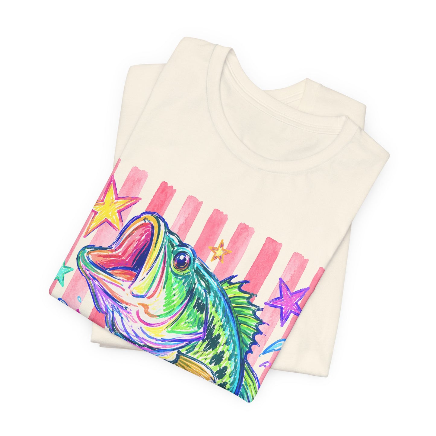 Bass Fishing Tee — Colorful Neon Largemouth Fish Graphic T-Shirt
