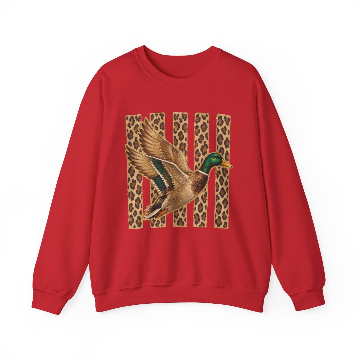 Mallard Duck Graphic Crewneck Sweatshirt — Leopard Stripe Background