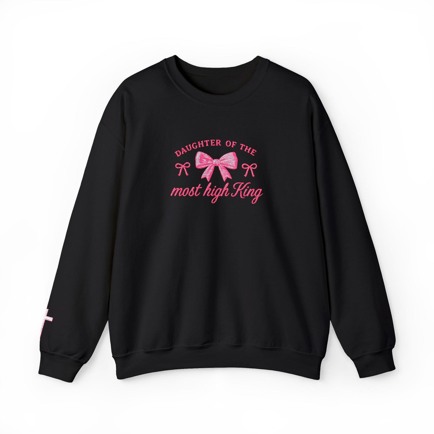 Crewneck Sweatshirt — "Daughter of the Most High King" Pink Scripture Graphic
