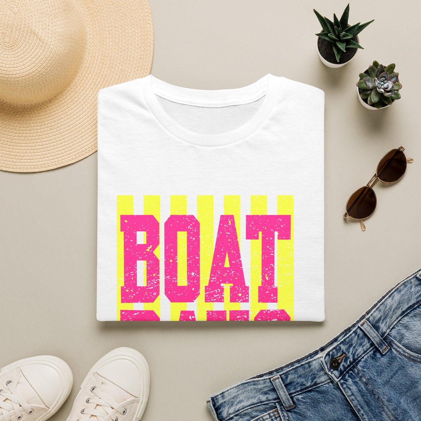 Boat Days T-Shirt — Retro Neon Striped Summer Tee