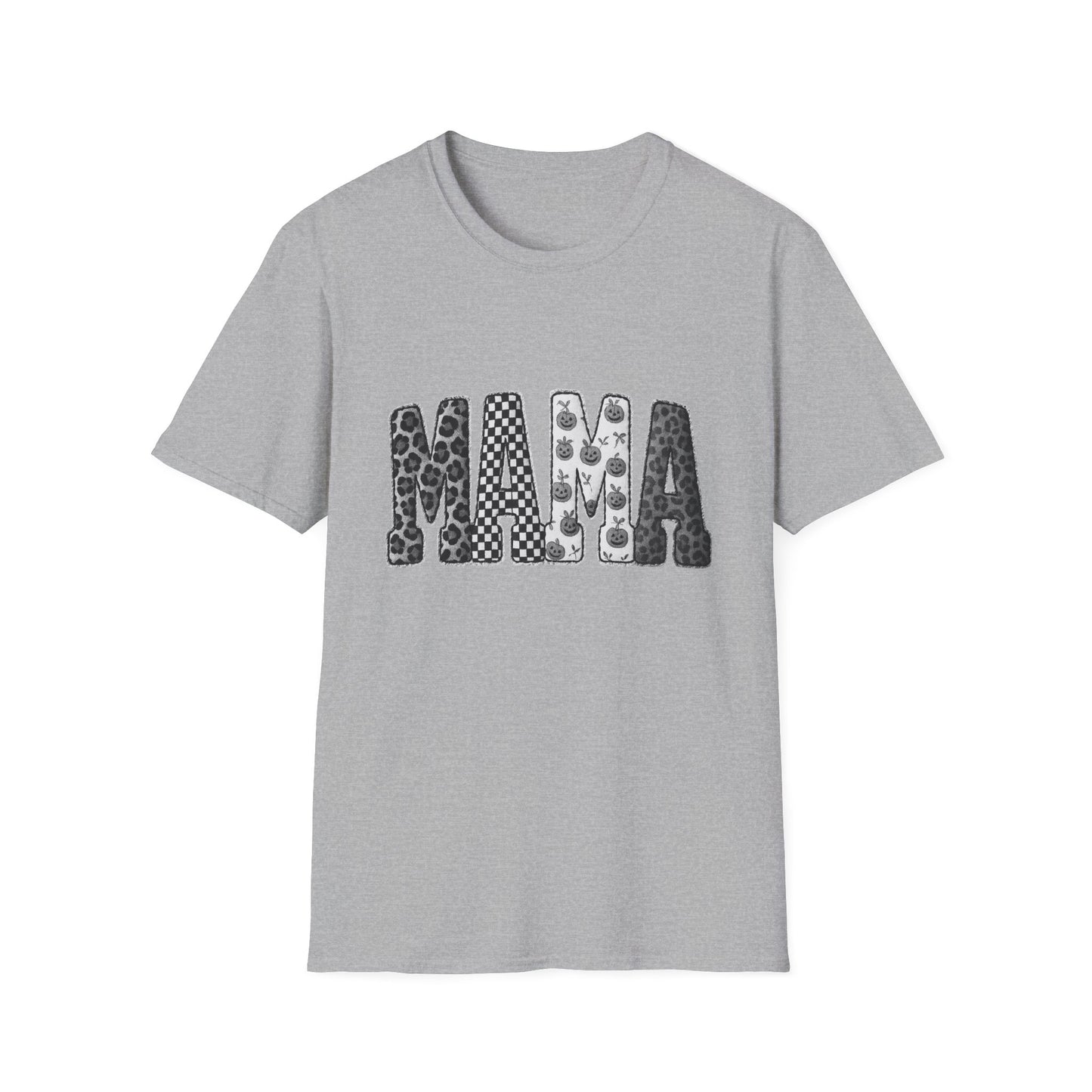 Mama Graphic T‑Shirt — Patterned Leopard, Checker & Floral Lettering