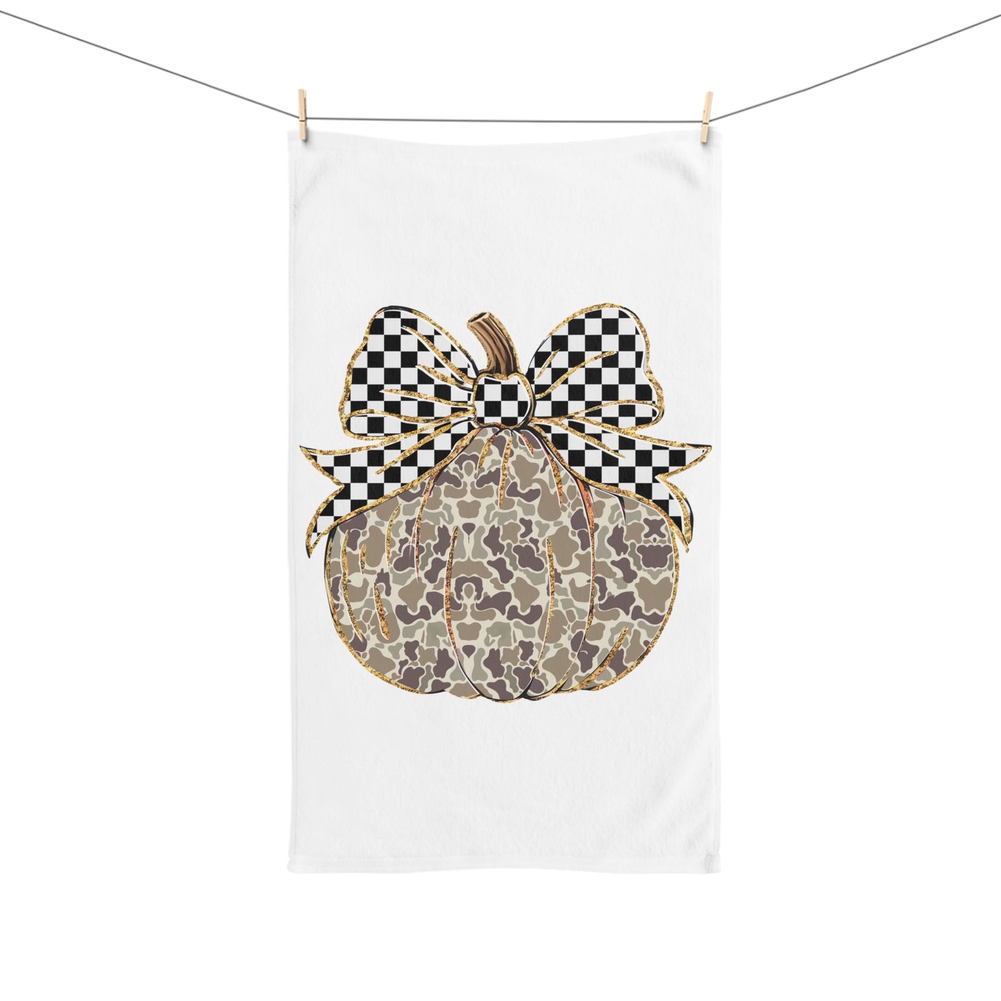 Autumn Camo Pumpkin Hand Towel with Bow — Fall Kitchen & Farmhouse Decor