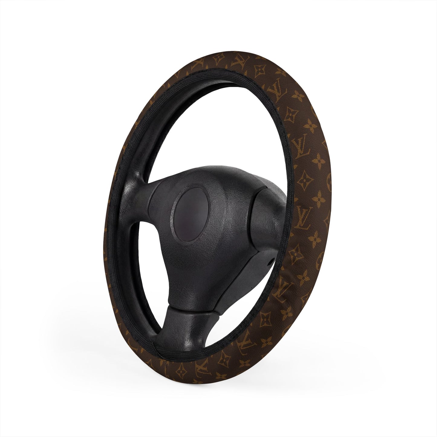 Louis Inspired Brown Steering Wheel Cover — Luxury Brown Pattern