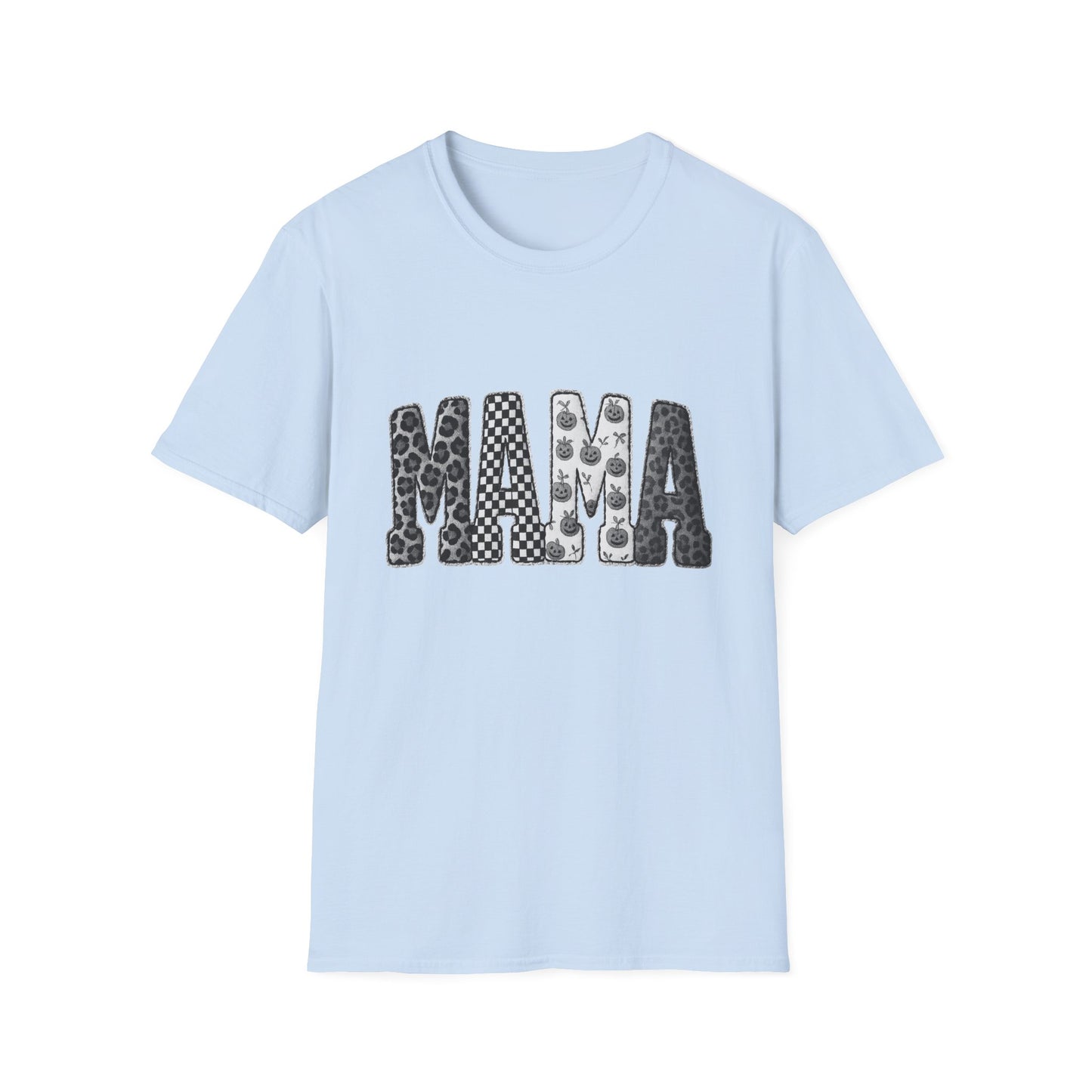 Mama Graphic T‑Shirt — Patterned Leopard, Checker & Floral Lettering