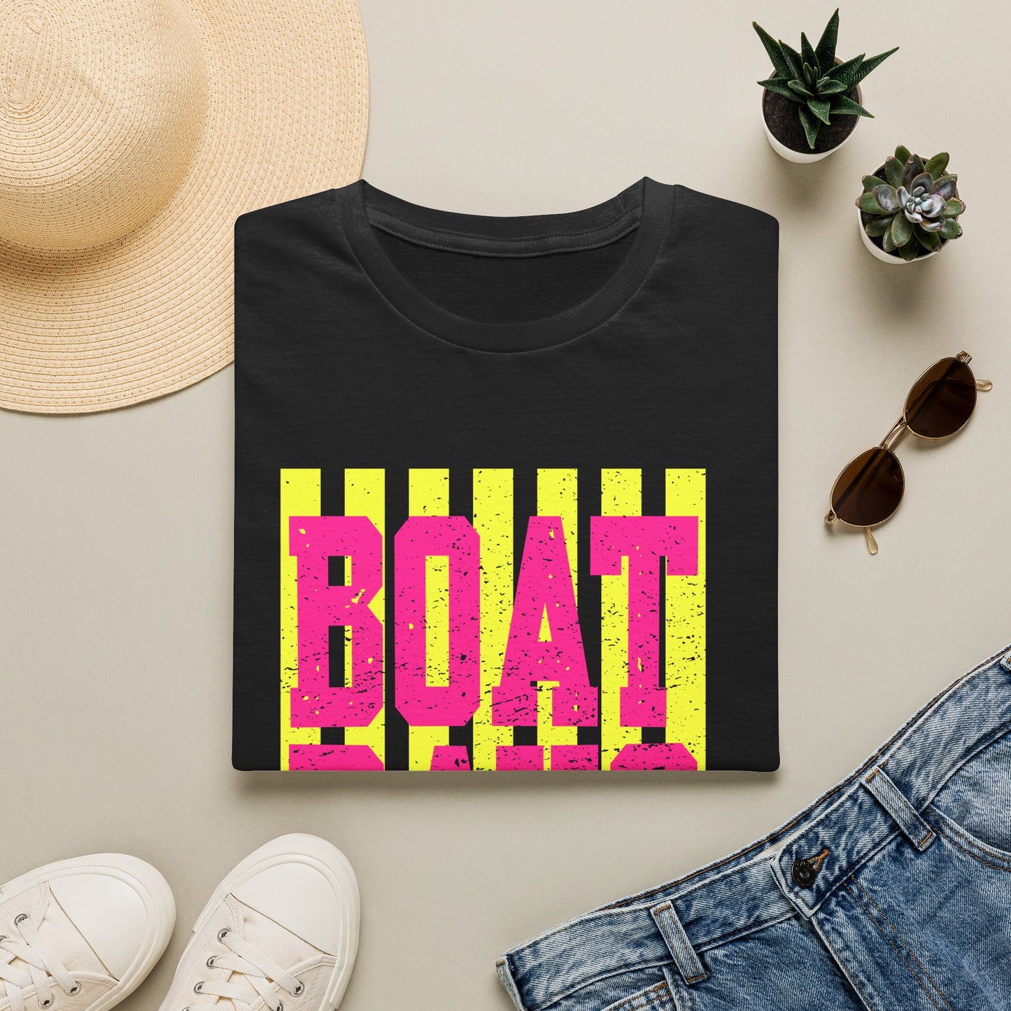 Boat Days T-Shirt — Retro Neon Striped Summer Tee